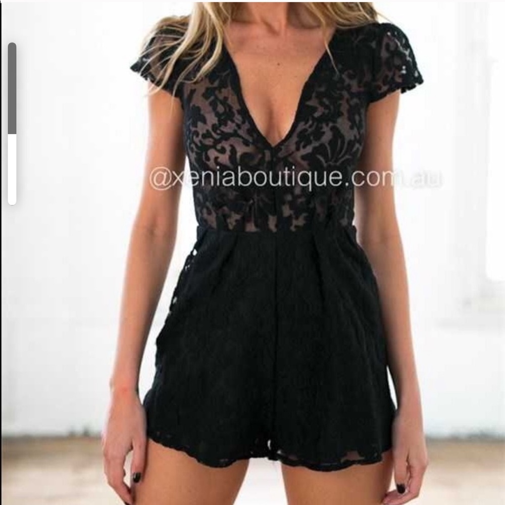 XENIA BLACK LACE ROMPER PLAYSUIT LF CROCHET ZARA Showpo hello molly LF tigermist